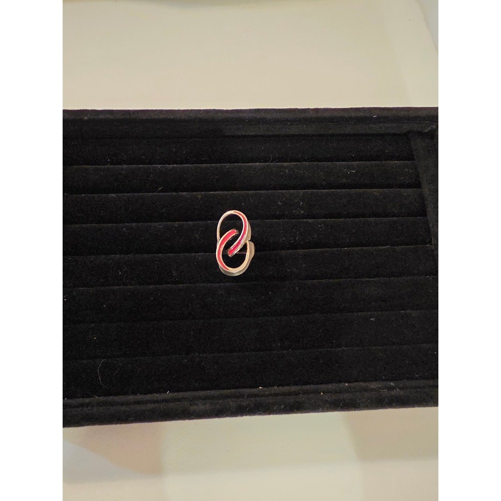 Modernist Sterling Silver 925 Red Enamel Sculptural Bypass Statement Ring Sz 5.5